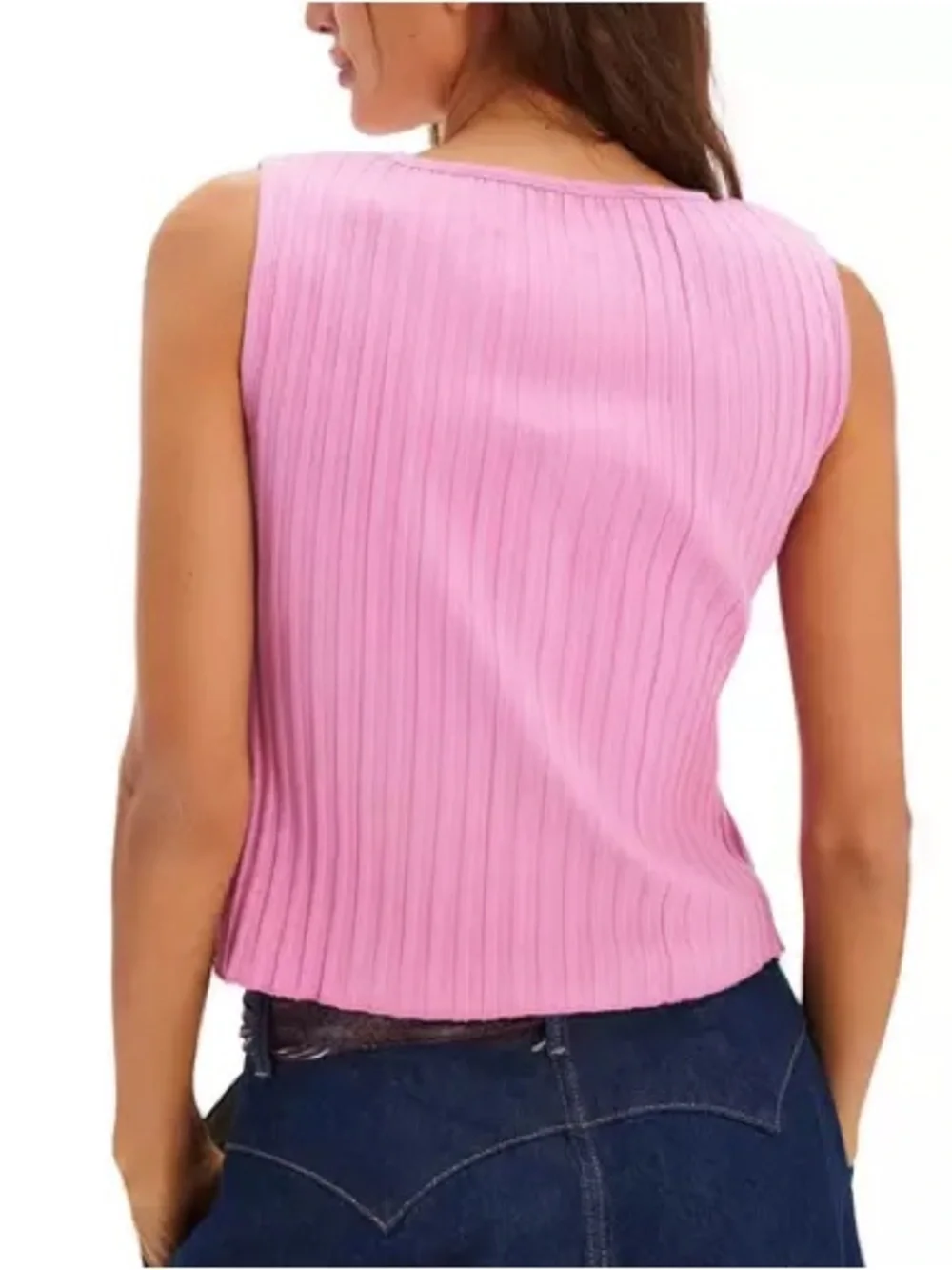 Free People Pink Ribbed Button-Front Cropped Tank - Picture 2 of 2